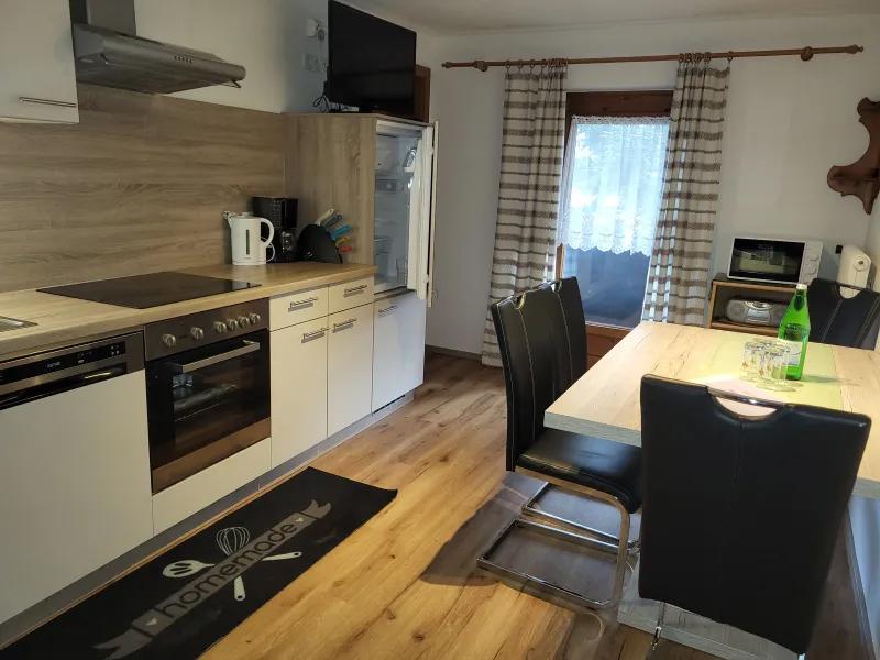 Komplett ausgestattete Wohnküche mit Backofen und Geschirrspüler in Appartement 2