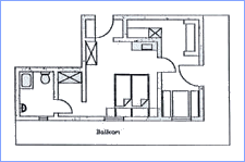 Grundriss von Appartement 5 mit Schlafzimmer, Wohn-Schlafraum und Balkon