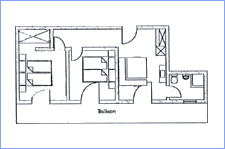 Grundriss von Appartement 7 mit zwei Schlafzimmern und Balkon